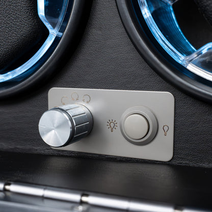 Close-up of the winding system of a Foxtrot Horomaster Grey wooden watch winder